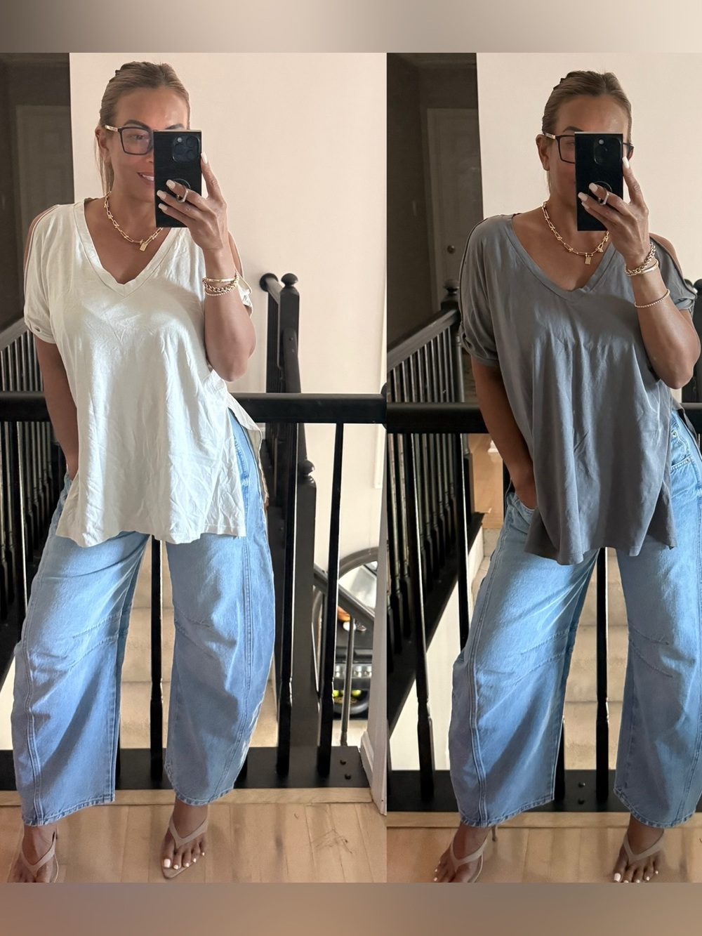 SEN DEEP V NECK HI-LO SHOULDER CUTout CUTE TEE Small
